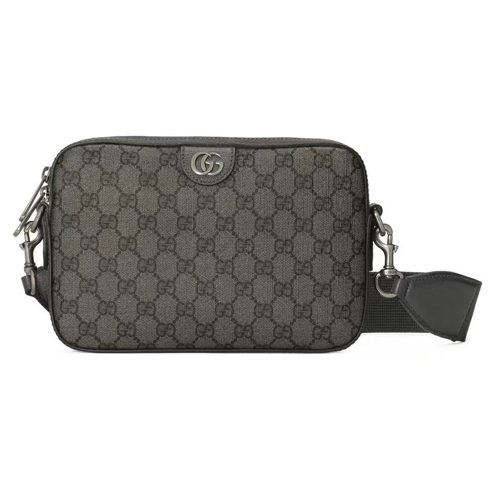 99新 GUCCI/古驰 GG帆布单肩包邮差包时尚休闲黑色经典奢侈男士