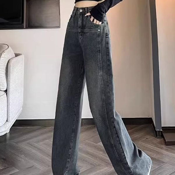 【杂款】时尚百搭2024年新款显瘦复古高腰直筒阔腿喇叭烟管香蕉法棍