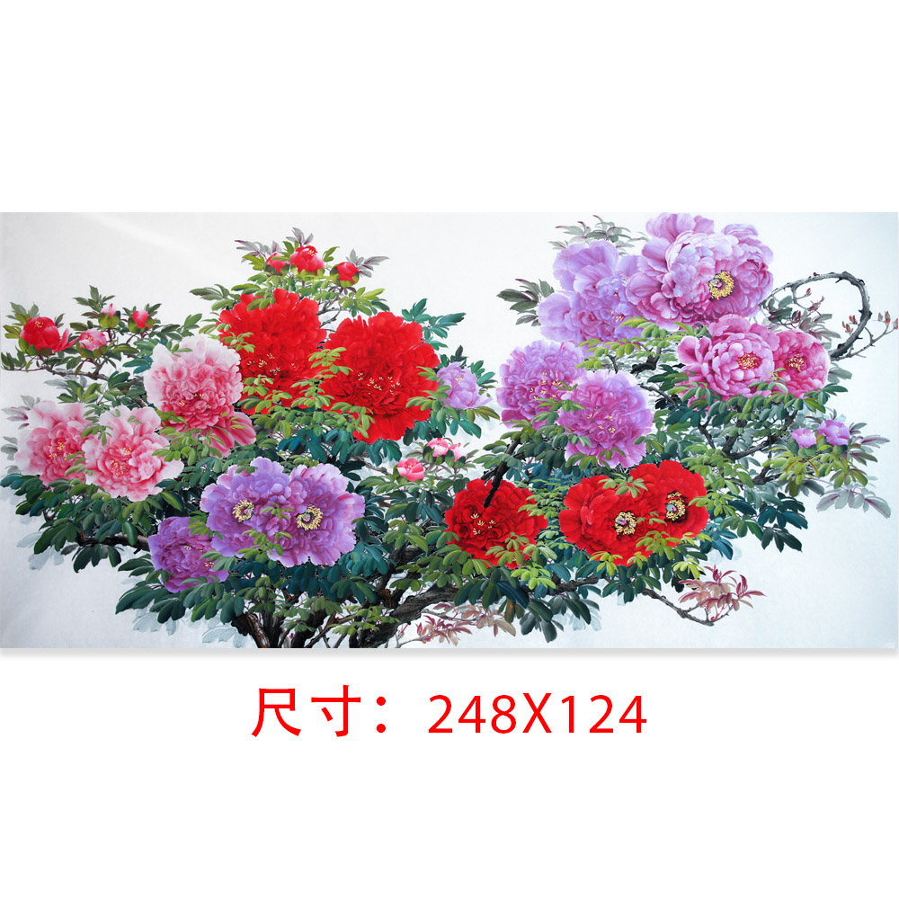 八尺小写意国画牡丹 国画牡丹 锁老师真迹