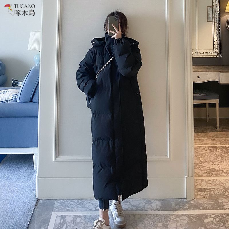 啄木鸟修身棉服女年冬装韩版过膝棉袄超长款到脚踝学生中戏艺考棉