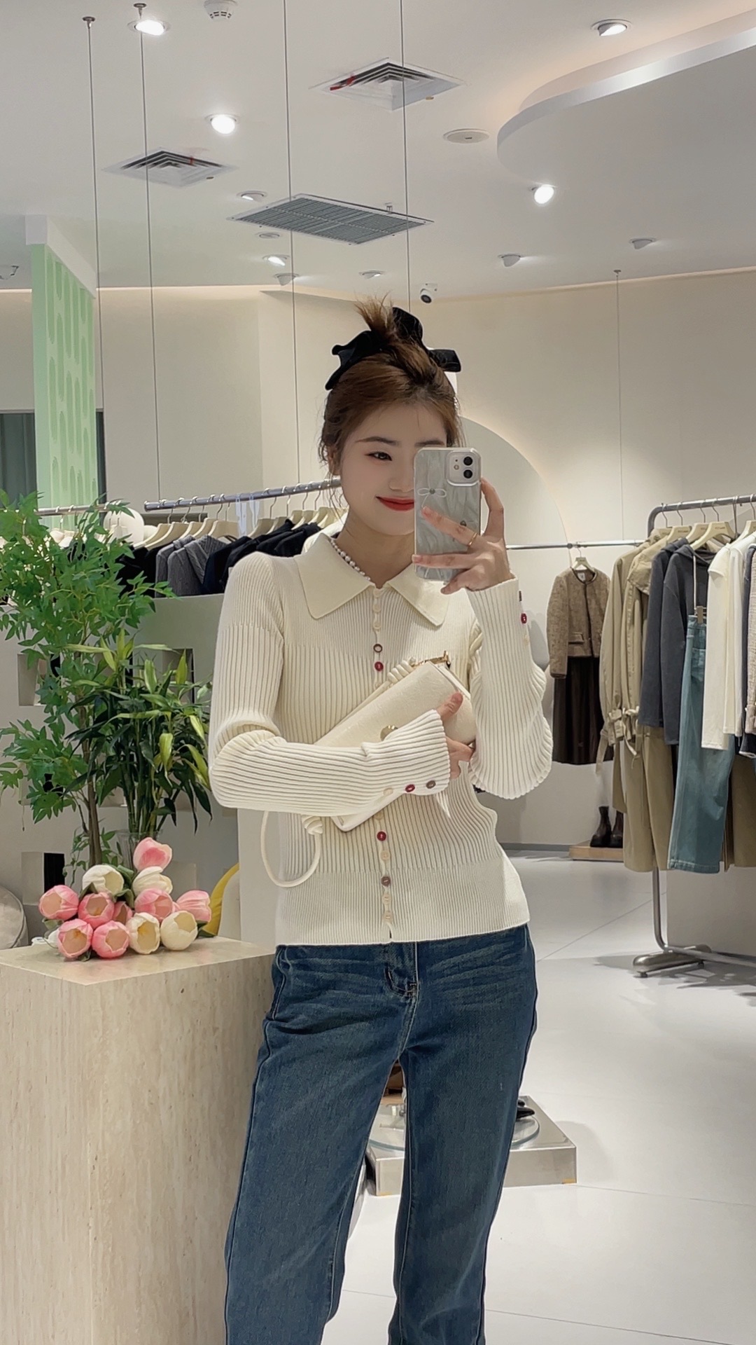 4D4371艾然女装秋季通勤百搭毛织衫内搭打底衫彩色扣子修身打底衫