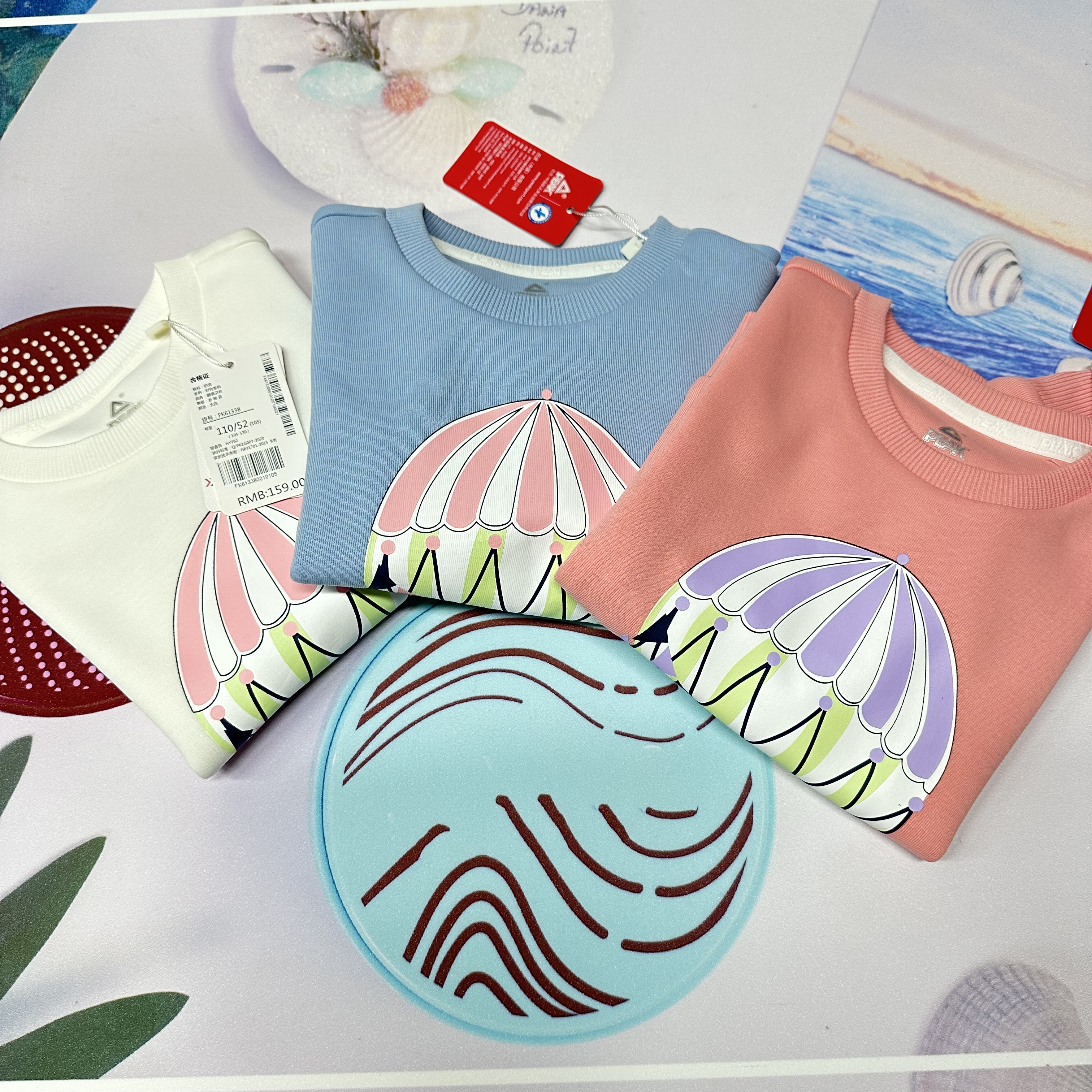 Peak/匹克61338-儿童女童圆领卫衣时尚秋季白粉蓝三色