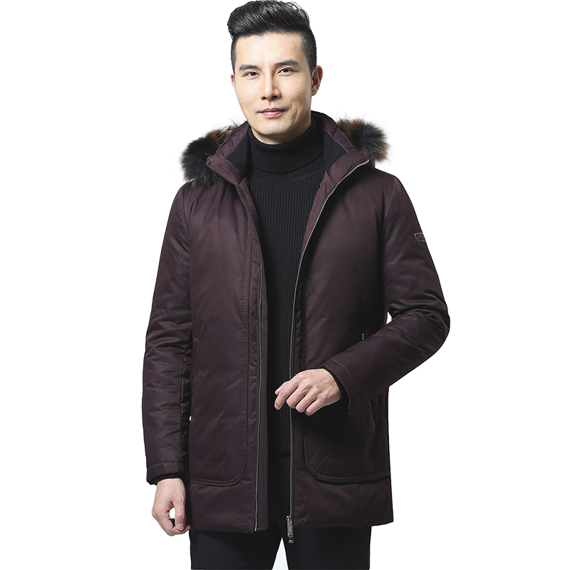 H240冬季男士可拆卸帽貉子毛条中长款羽绒服 240