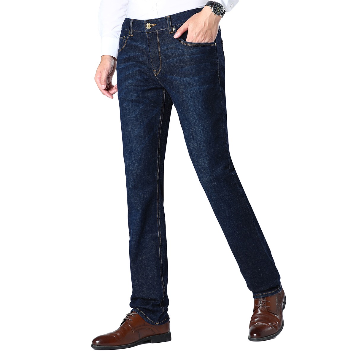 N041剪标冬季牛仔裤中腰直筒弹力水洗加厚保暖牛仔裤