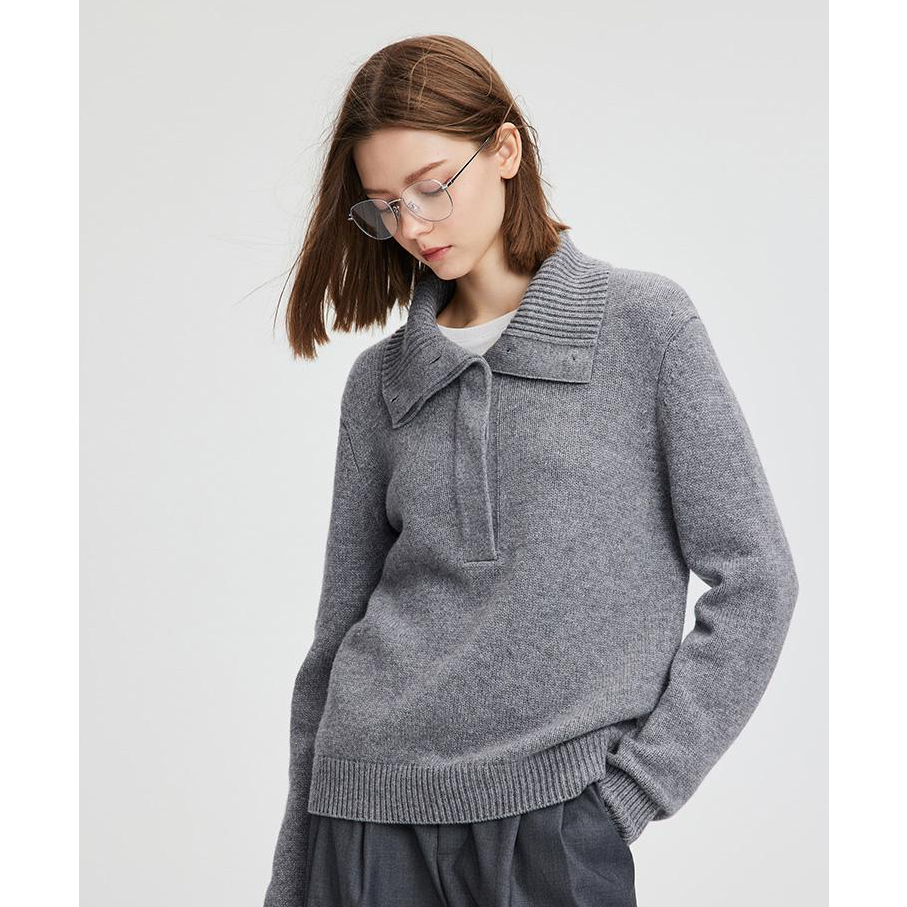 navigare意大利小帆船秋冬女士慵懒大翻领显瘦羊毛衫POLO领毛衣