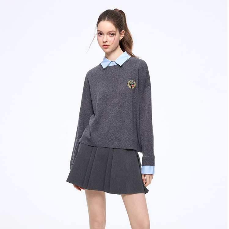 【假两件】navigare意大利小帆船秋冬开衫针织衫女学院风减龄毛衣