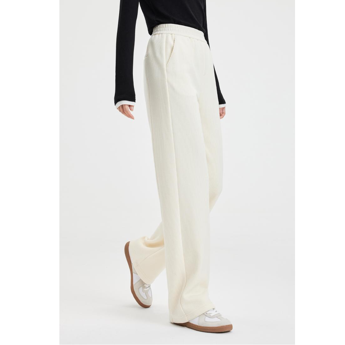 navigare意大利小帆船秋冬女士时尚加绒保暖休闲裤显高显瘦直筒裤