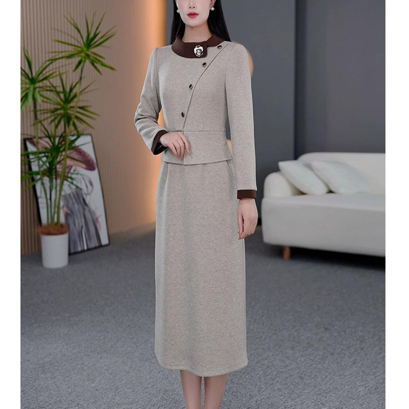 DBF-24B371MJ 新款2024年修身显瘦磨毛软精纺假两件连衣裙M-5XL