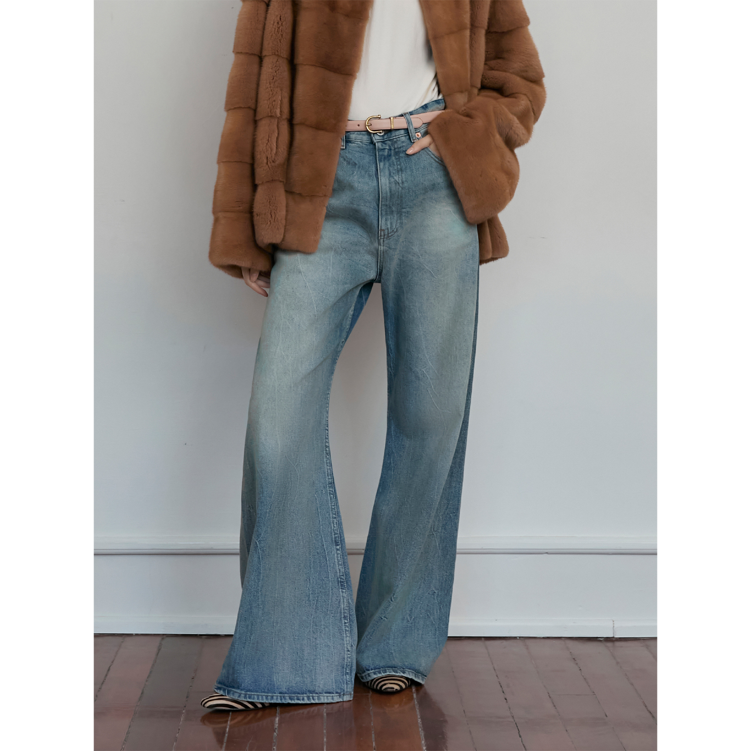 【时髦搭子】 付智恩 鸡爪皱牛仔裤女直筒阔腿裤 