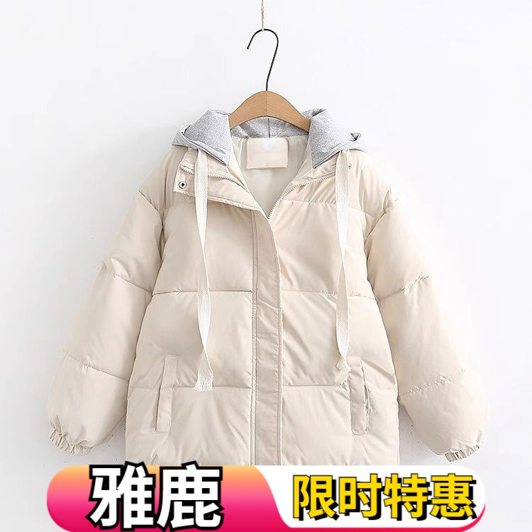 雅鹿韩版羽绒服少女冬装新款羽绒服学生百搭加厚连帽短款羽绒服外