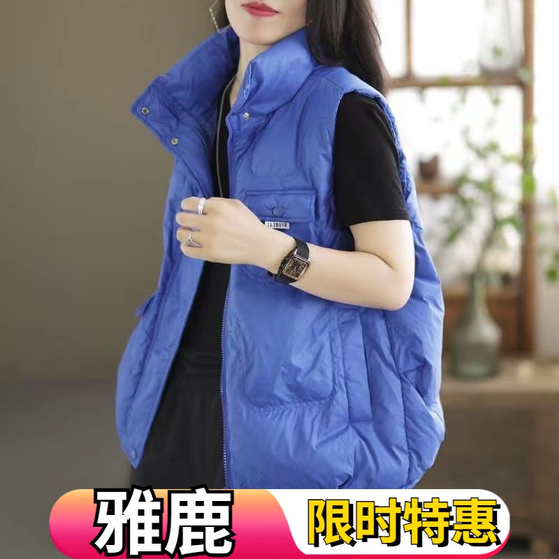 雅鹿羽绒马甲女外穿短款2023年秋冬季新款马夹宽松轻薄羽绒服背心