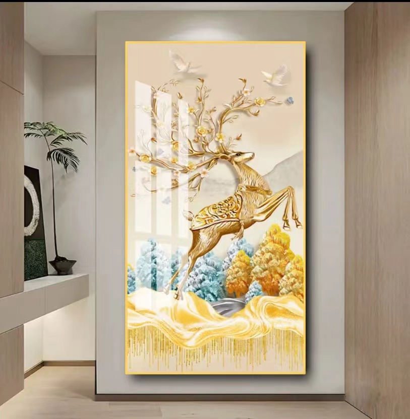 【发财鹿】2024新款挂画入户玄关装饰画现代轻奢高档走廊高端壁画
