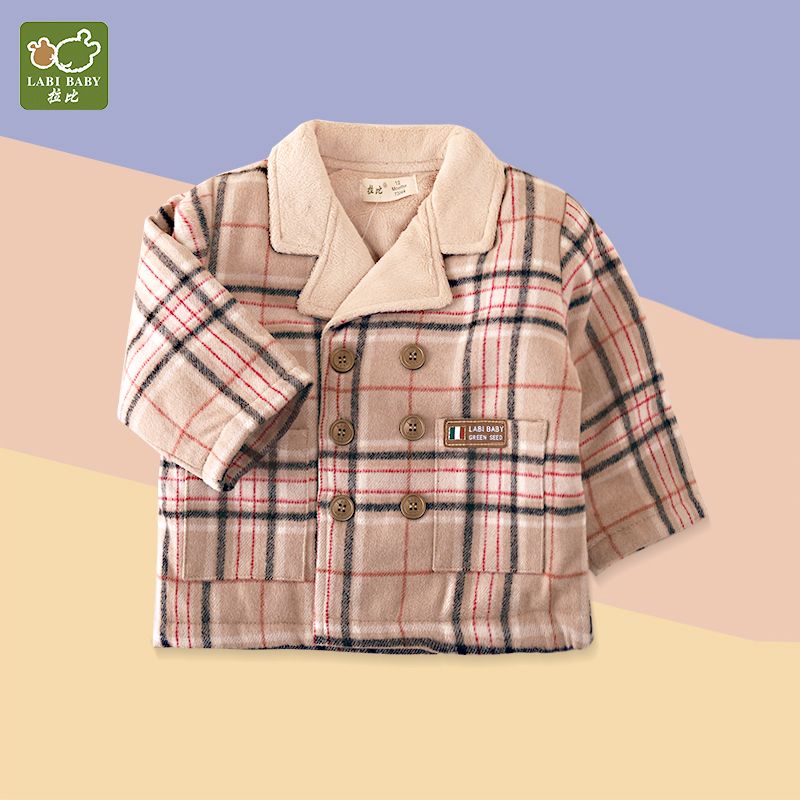 拉比童装儿童羊毛呢外套男童女童加厚棉服秋冬衣服小童加绒中长款