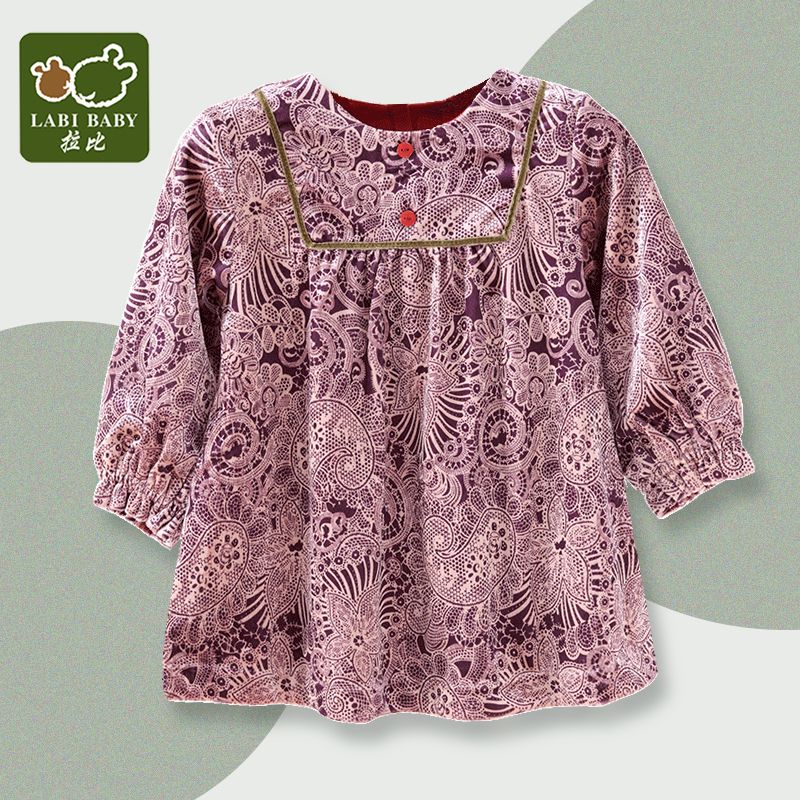 拉比童装秋冬季女童连衣裙长袖灯芯绒法式公主裙婴儿衣服儿童裙子