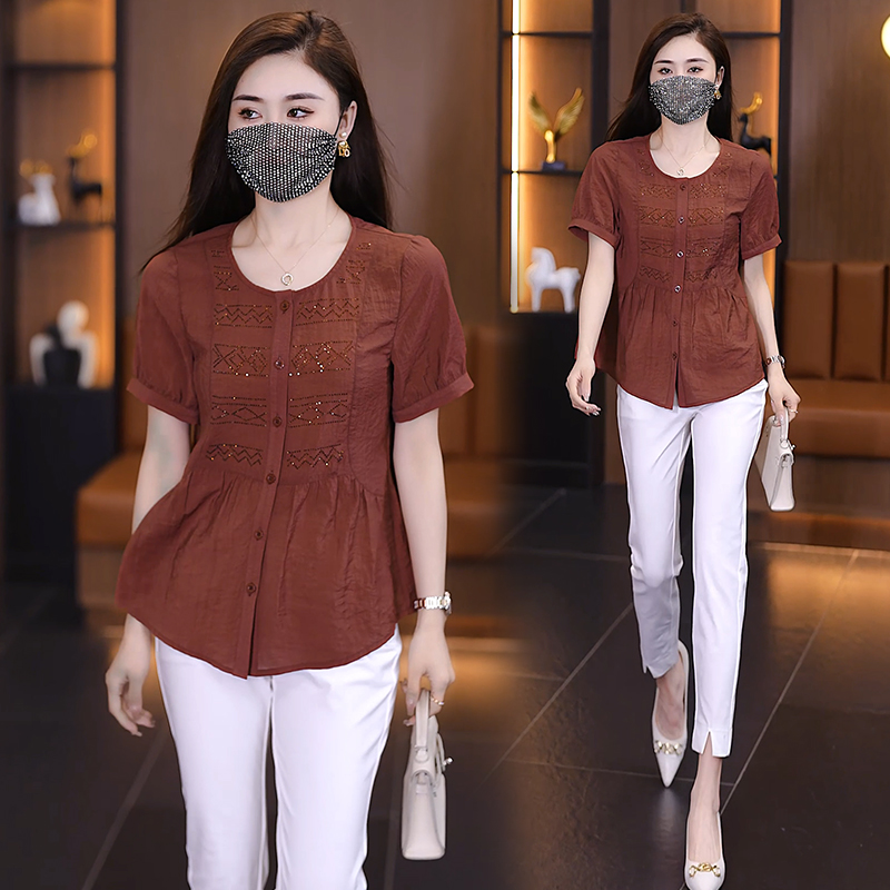 「律动莫兰迪」爆款衬衣女宽松遮肚子显瘦上衣2024大码妈妈装衬衫
