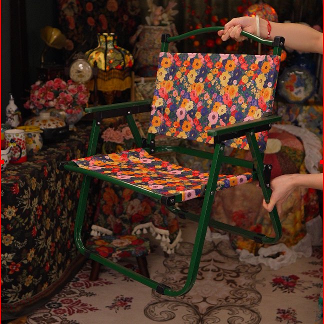 户外法式复古折叠椅便携式克米特椅森系露营轻便靠背山川椅繁花椅