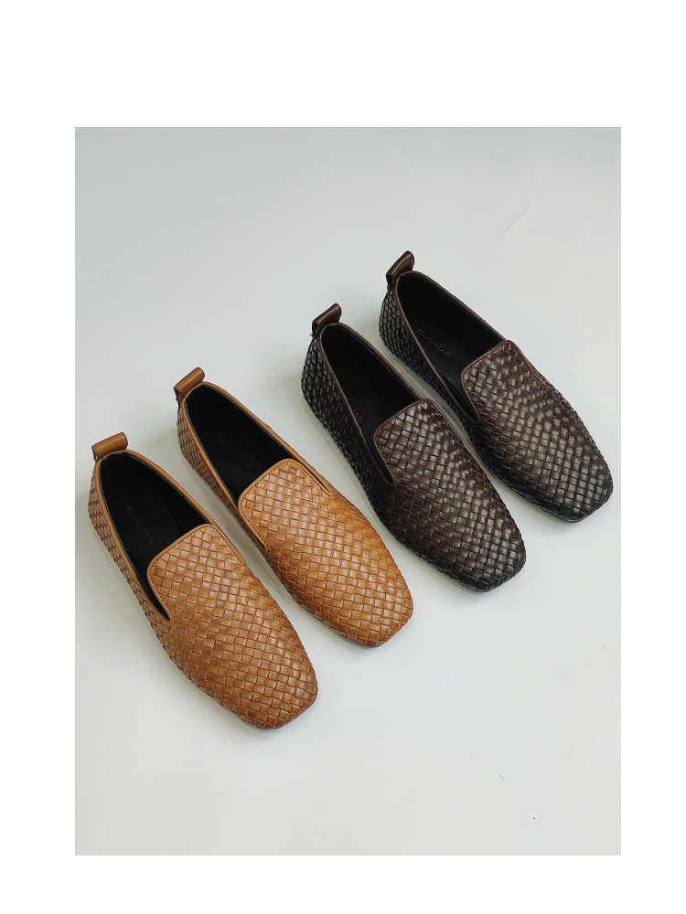 慕林娜  真皮英伦手工编织单鞋老钱风舒适一脚蹬复古女鞋 1143