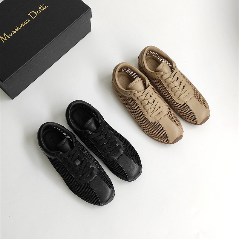 慕林娜 真皮时尚网面透气百搭休闲鞋夏季平底系带运动鞋潮鞋 0512