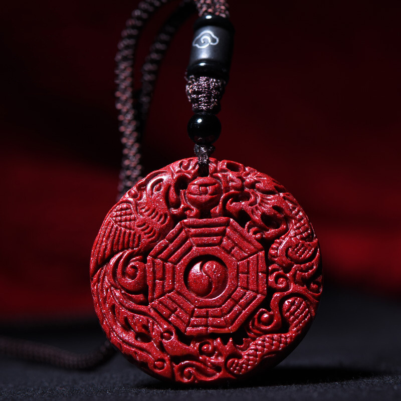 含辰砂工艺品正品朱砂红色龙凤八卦吊坠送吊坠绳