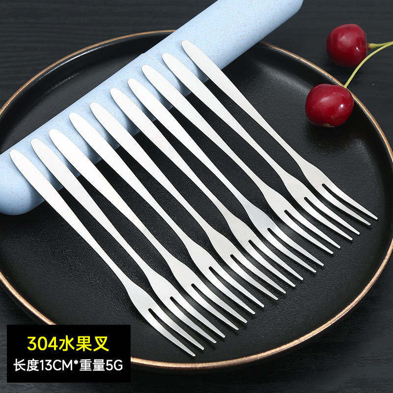 创意二齿叉不锈钢水果叉加长叉头蛋糕月饼刀叉子 家用便携水果签 