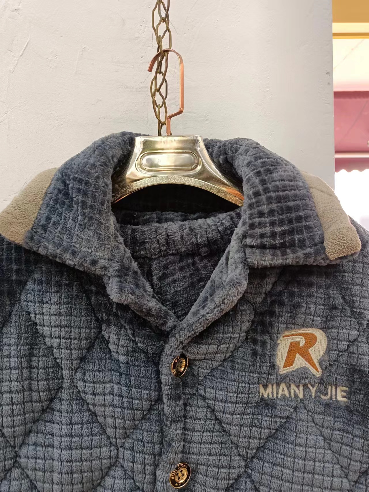 男士睡衣套装夹厚夹棉