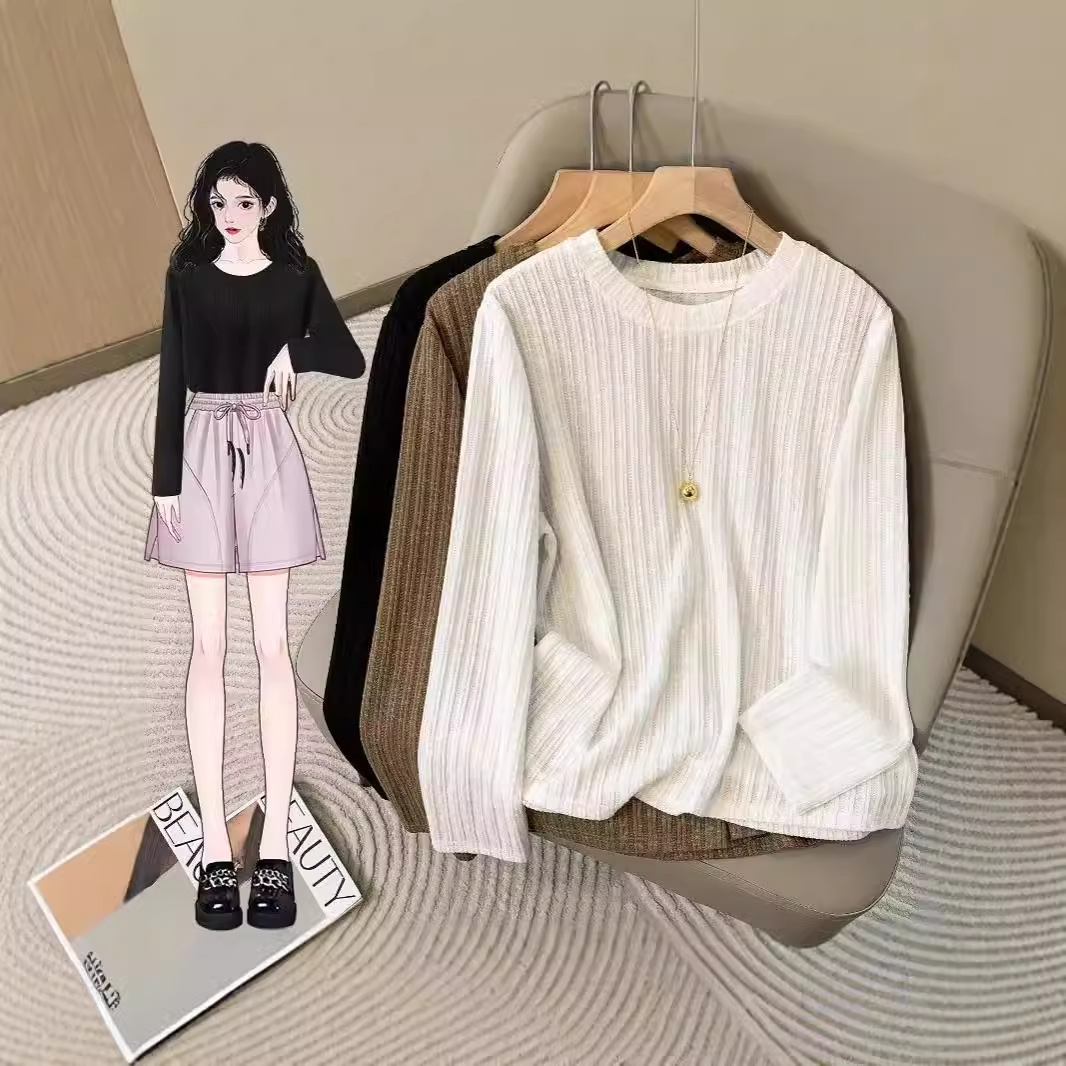 胖MM【100-200斤】大码长袖针织衫女秋季宽松镂空圆领垫肩打底上衣1