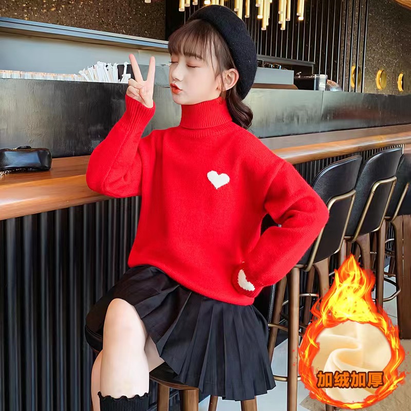 巴拉巴拉女童毛衣2023秋冬装新款洋气高领针织衫加绒厚儿童圣诞衣