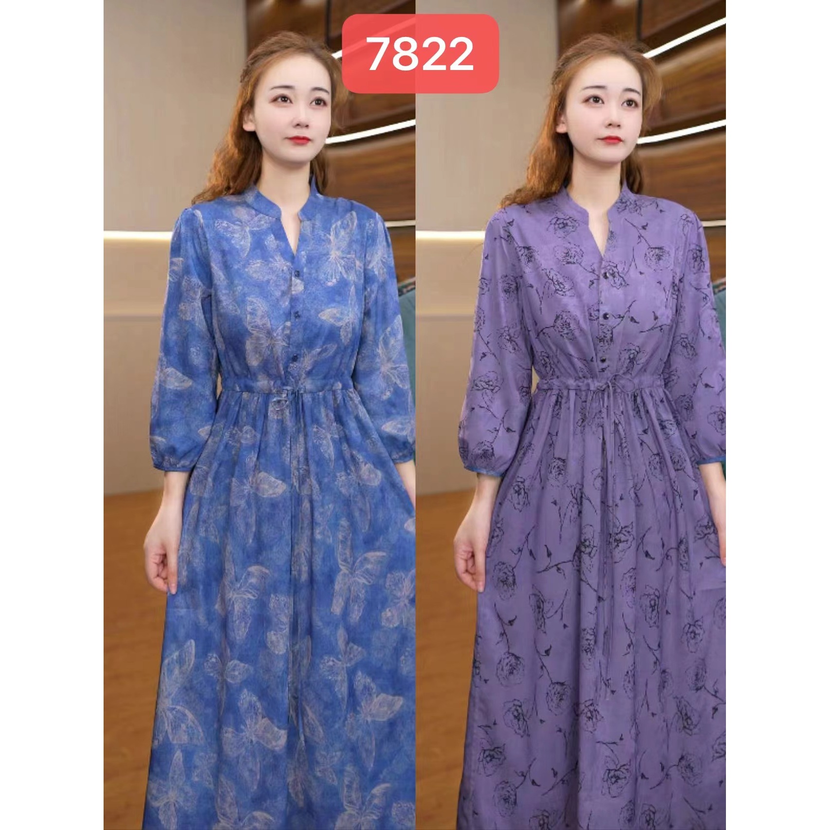 7822-25【蝶恋花双面穿】时尚休闲双面穿连衣裙+-