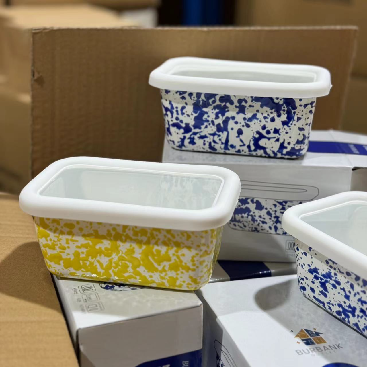 出韩国【H】小号搪瓷保鲜盒-黄+蓝