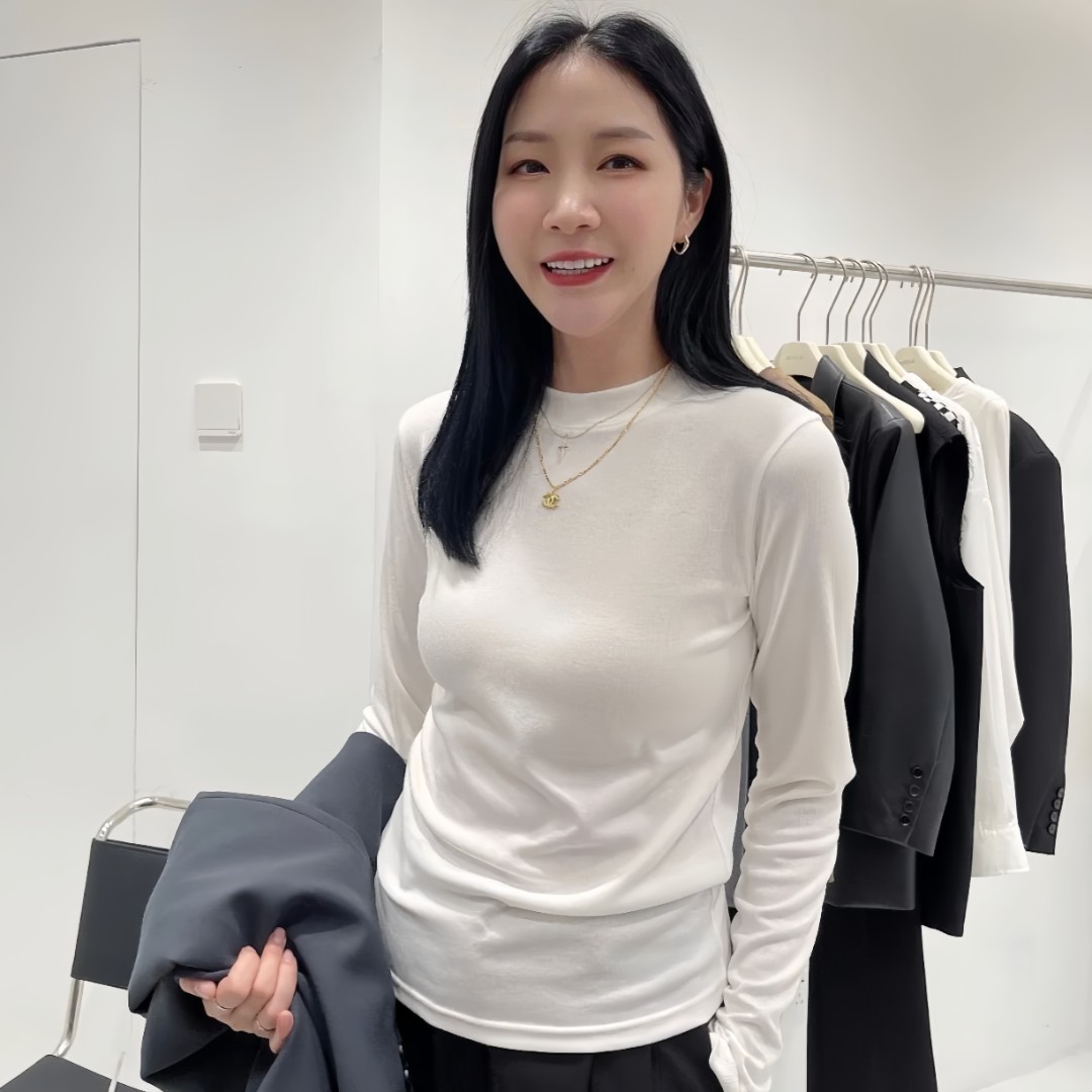 Widelia新款韩版修身百搭纯色长袖T恤女洋气小立领套头打底衫9585