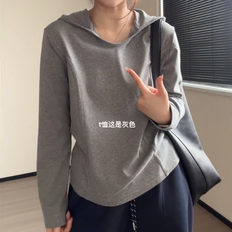 大码胖mm200斤气质辣妹鱼骨线设计正肩宽松连帽长袖卫衣女秋季ins