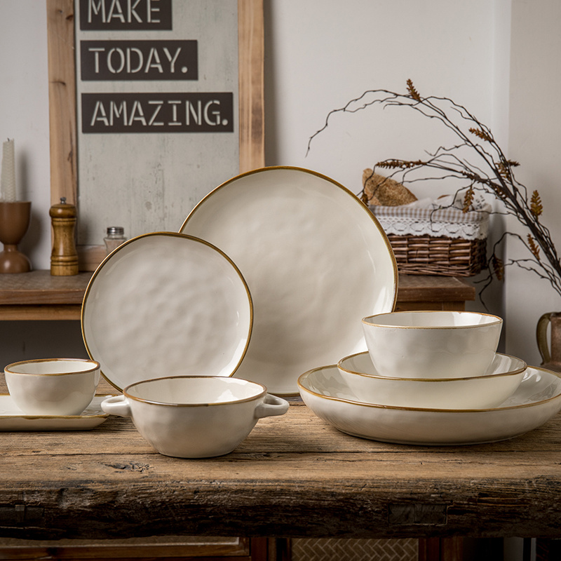 巷子尾【烟波系列~水纹白餐具】特色陶瓷餐具复古风碗盘子 微瑕疵