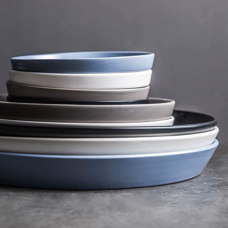 北欧风瑕疵盘子 西餐盘家用纯色8寸餐盘陶瓷创意简约10寸家用盘子