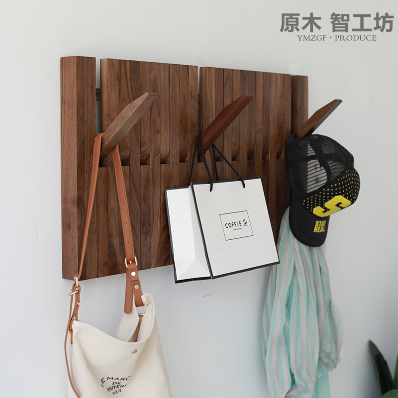 原木智工坊两层钢琴键衣帽架木条架子靠墙置物架黑胡桃挂衣板原木