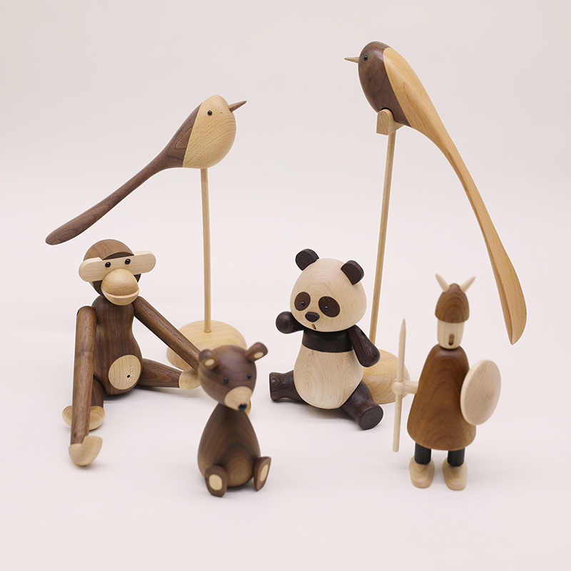 木智工坊 原木摆件小动物黑胡桃小猴子小鸭子小鸟简约创意可爱