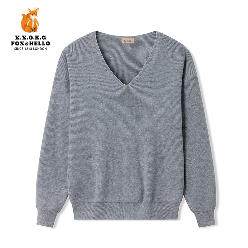 XXOKG毛衣男秋冬季新款保暖轻奢休闲商务V领时尚打底针织衫毛线衣