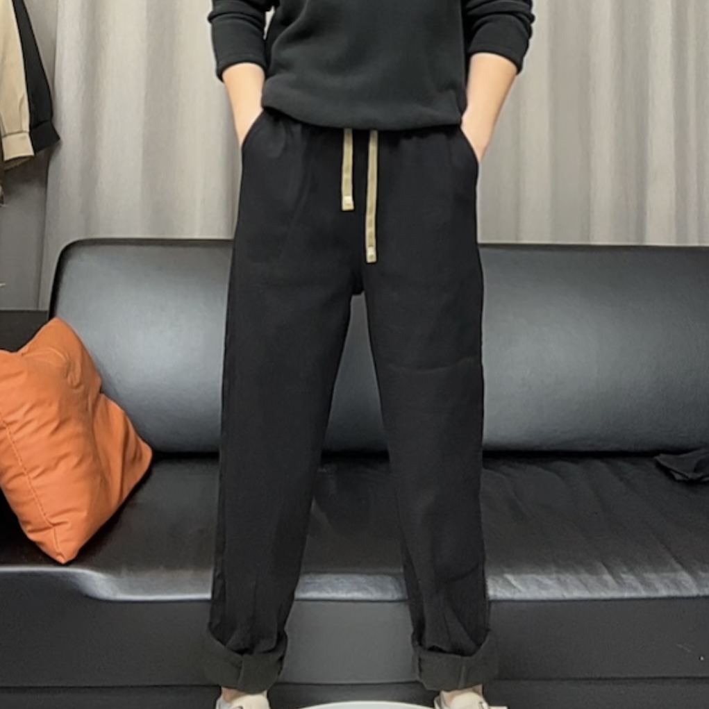 高腰显瘦百搭简约休闲裤2024冬季新款加绒加厚纯色时尚长裤子