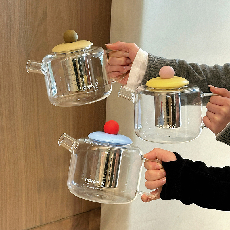 comika口咔元气水壶耐高温大容量高颜值泡花果茶漏养生高硼硅玻璃