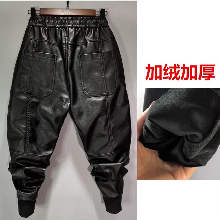 冬季加绒加厚皮裤男大码防风个性机车裤六个兜仿皮PU束脚宽松长裤