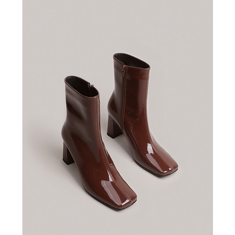 【鞋匠女王×高定货】法式方头高跟短靴女春秋单靴中粗跟瘦瘦靴子