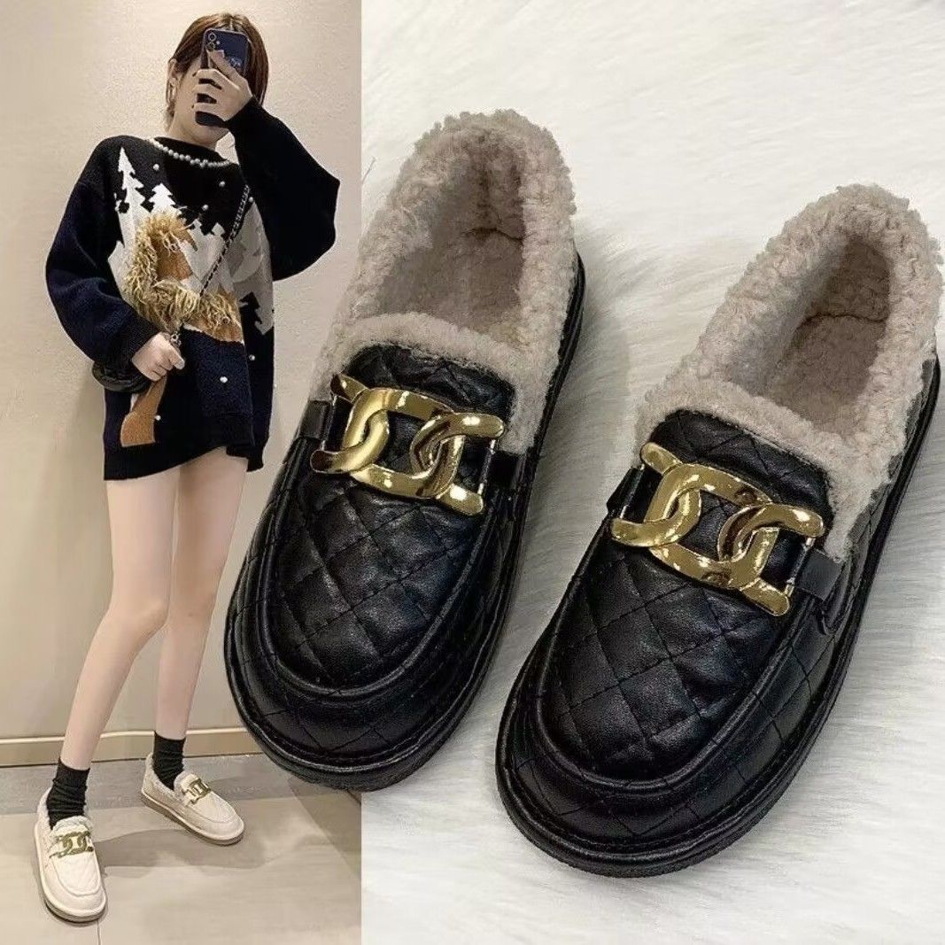 红蜻蜓牌秋冬季棉鞋女】防水PU加绒加厚外穿一脚蹬平底软底懒人鞋
