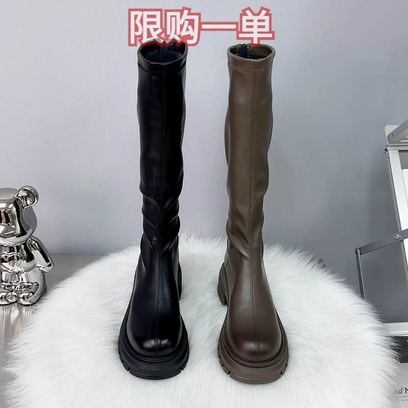 红蜻蜓牌英伦风长靴子2023年高筒骑士靴女厚底松糕跟长筒女靴后