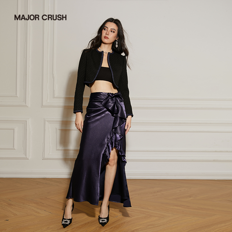 MAJOR CRUSH新款开叉半裙法式显瘦赫本风气质轻熟名媛连衣裙4487