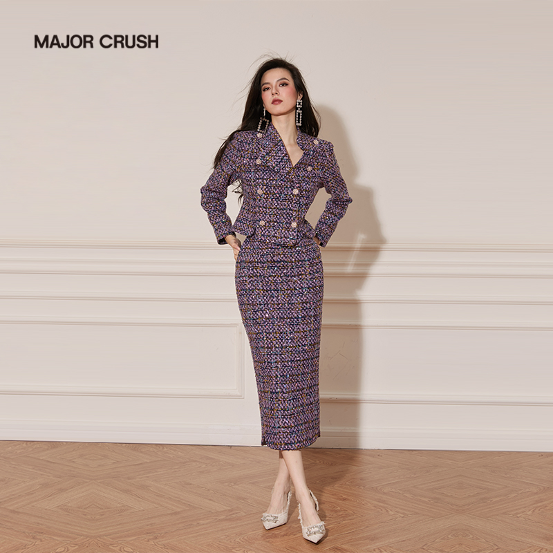 MAJOR CRUSH新款紫霞映月套裙时尚名媛经典双口袋设计63369