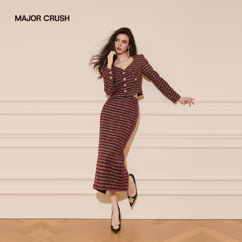 MAJOR CRUSH【大佬润专属】复古显瘦时尚米兰假日小香风套裙66219