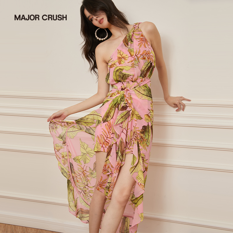 MAJOR CRUSH新款湖畔露背连衣裙沙滩裙时尚性感修身吊带长裙6224
