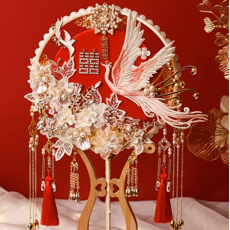 【小扬哥推荐】新娘团扇中式结婚diy材料包香槟秀禾扇手工喜扇高端