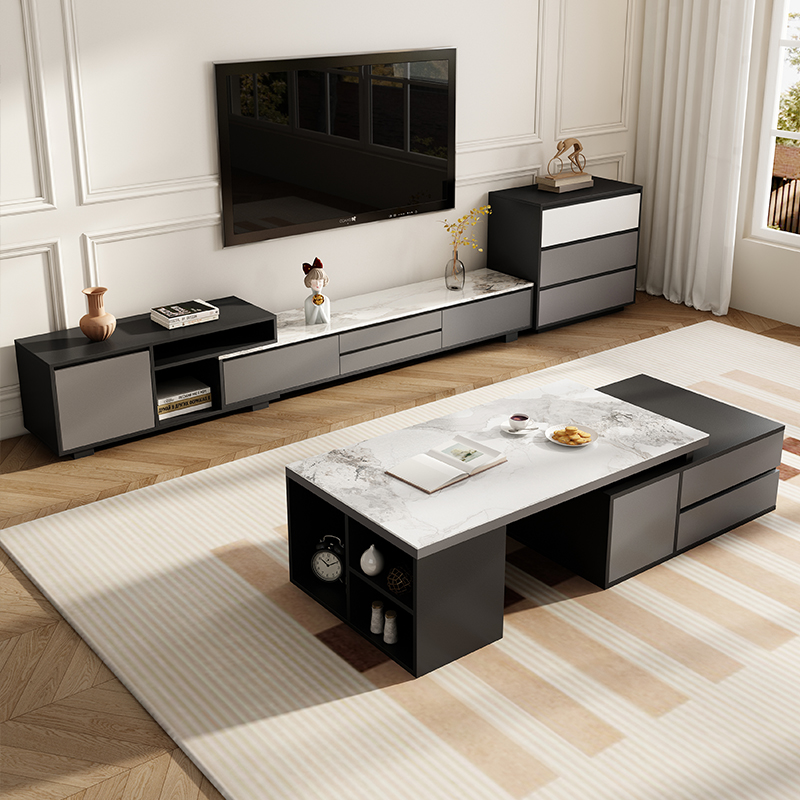 现代简约茶几电视柜组合客厅家用小户型可伸缩茶几