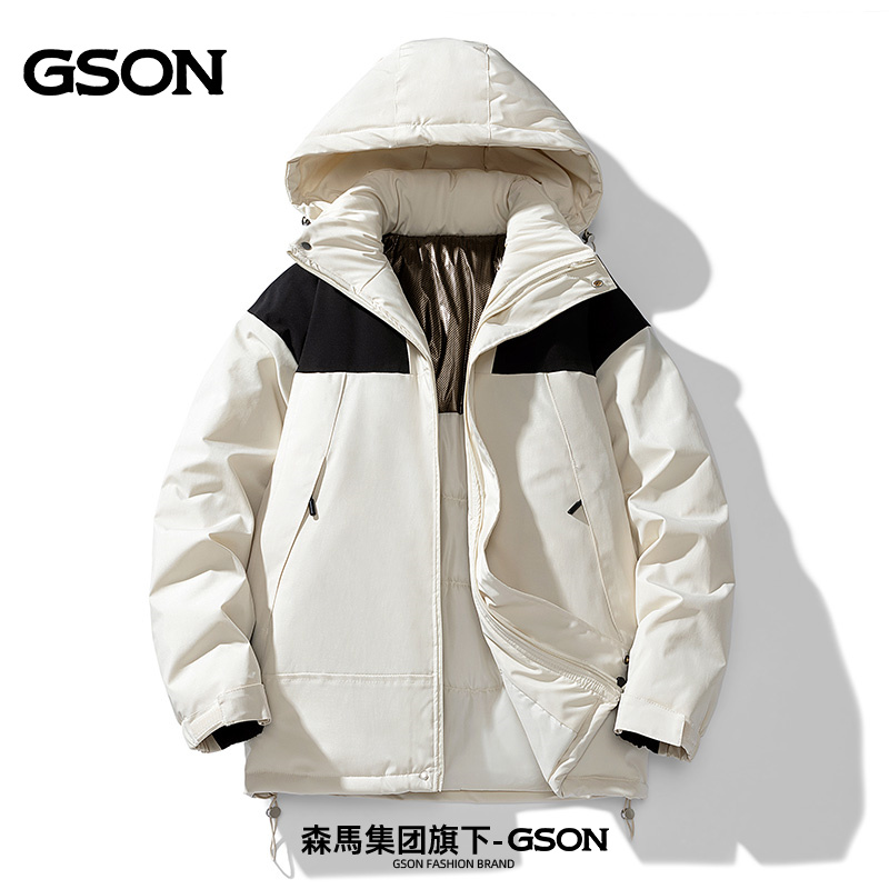 品牌优选GSON潮牌冬季棉服男女款加厚外套棉衣撞色连帽棉袄上衣服