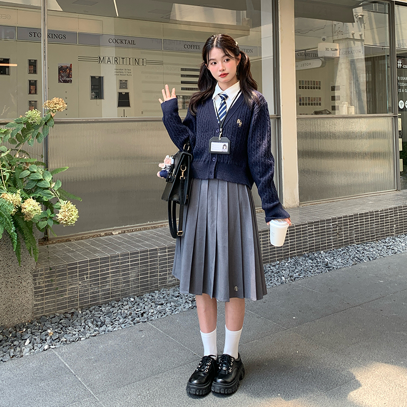 原创JK制服秋季校供学院风长裙纯色半身裙女灰色百褶裙东京岁时记